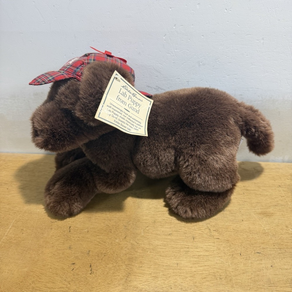 GUND Eddie Bauer Chocolate Lab Puppy Dog w/ Red Hat 15” Plush Christmas 1995